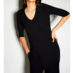 NY&C Ribbed Side Slit V-Neck Tunic Top